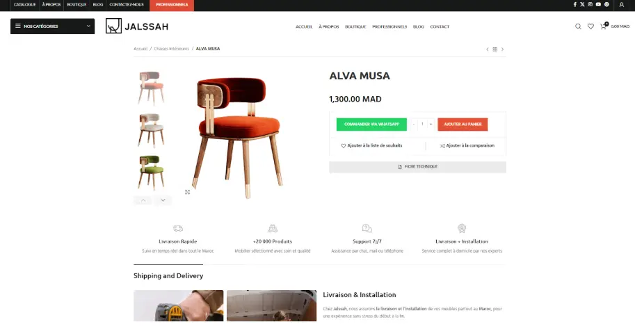 Fonctionnalités site E-commerce Maroc & Performance - Jalssah