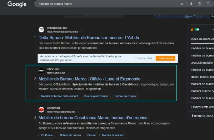 Résultats Google pour « mobilier de bureau maroc »
