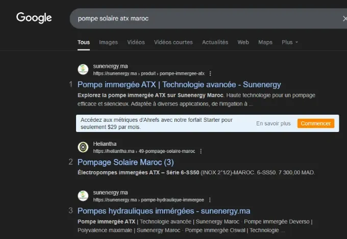 Résultats Google pour « pompe solaire atx maroc »
