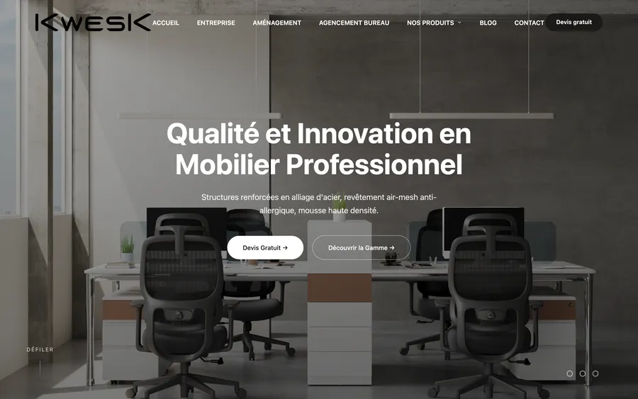 Site Kwesk — page d'accueil sur ordinateur