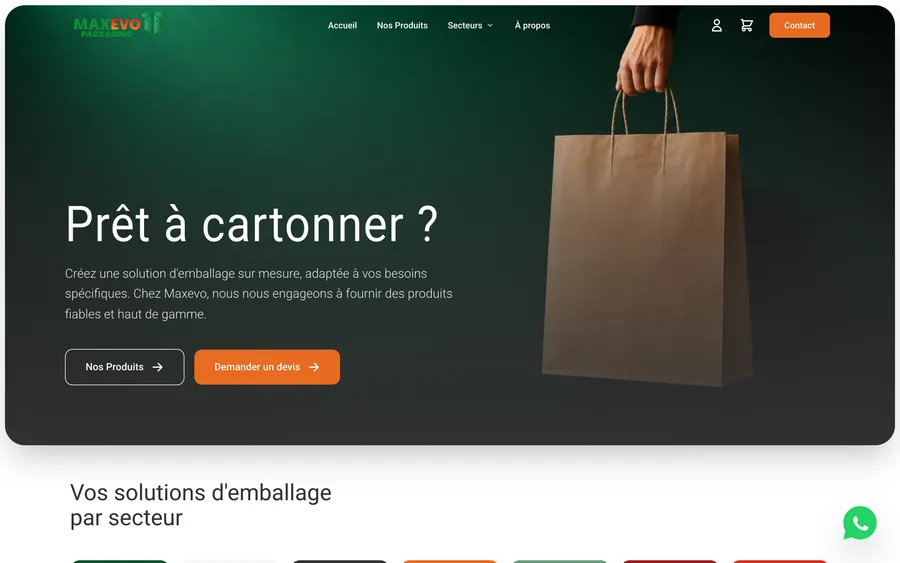 Site Maxevo Packaging — page d'accueil sur ordinateur