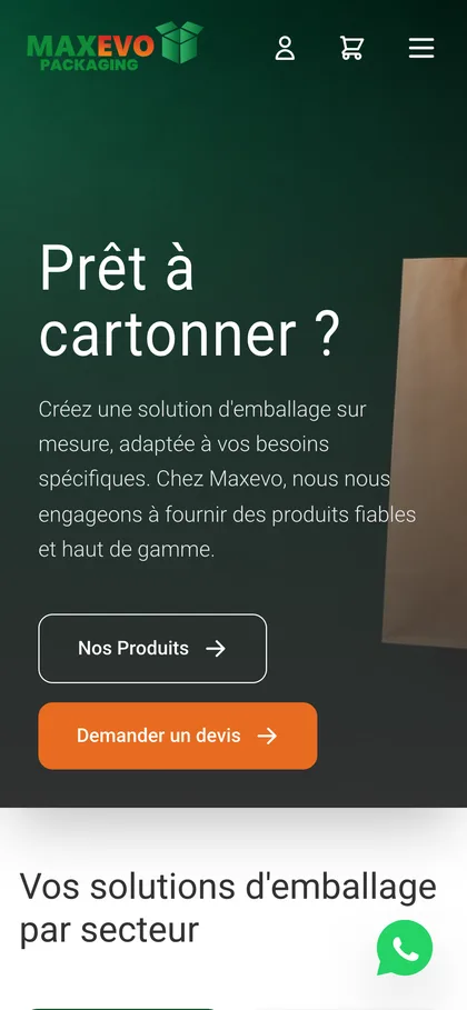 Site Maxevo Packaging sur mobile