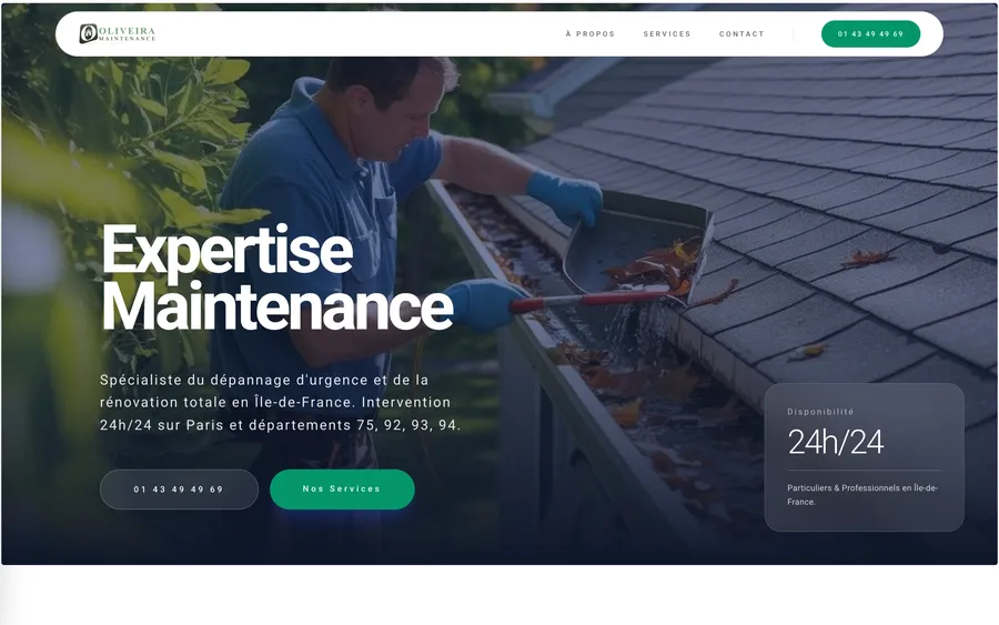 Site Oliveira Maintenance — page d'accueil sur ordinateur