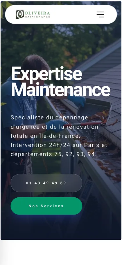 Site Oliveira Maintenance sur mobile