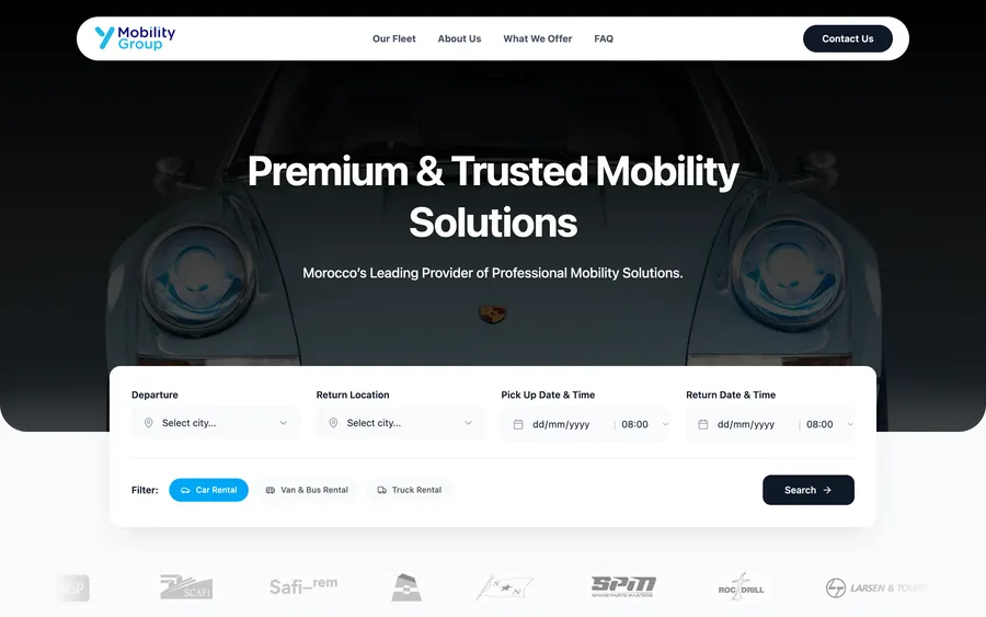 Site Y Mobility Group — page d'accueil sur ordinateur