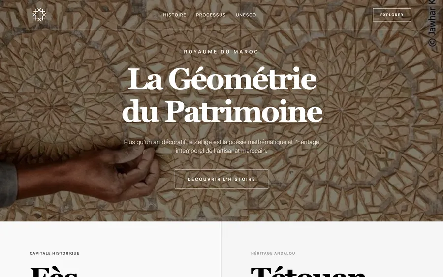 Site Zellige — page d'accueil sur ordinateur